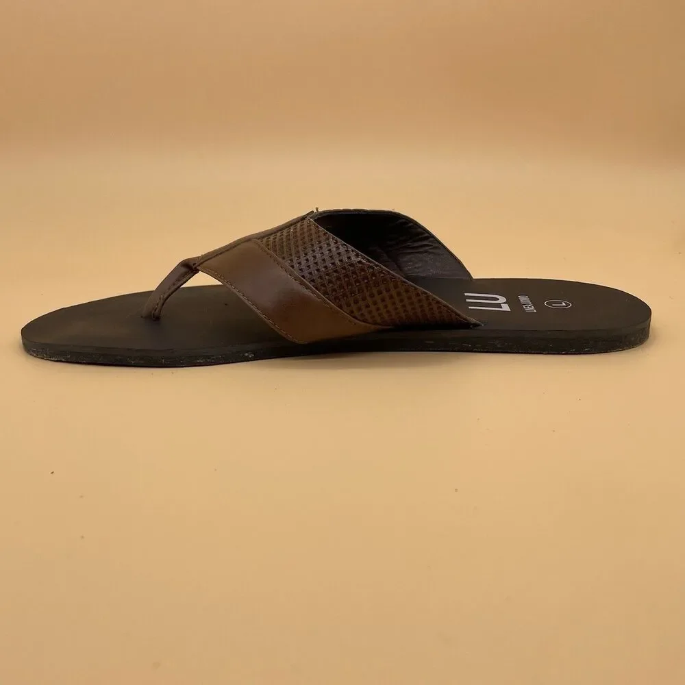 Linea Uomo Danton Leather Flip-Flops / Sandals Men's Size Large Brown Black